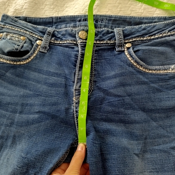 GRACE IN LA RHINESTONE STUDD EMBROIDERED THICK STITCH BOOTcut Jeans Sz 30x31 - Picture 8 of 9